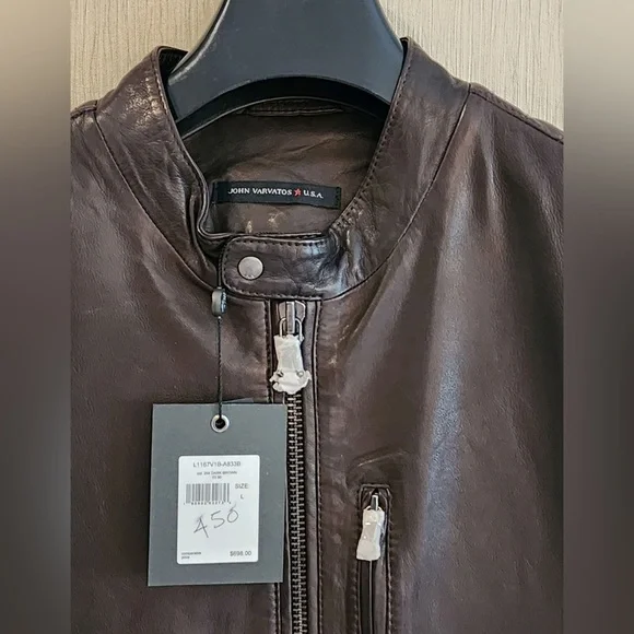 John Varvatos Soft and Luxurious Genuine Sheep Leather Racer Jacket Dk Brown-szL - Picture 7 of 15